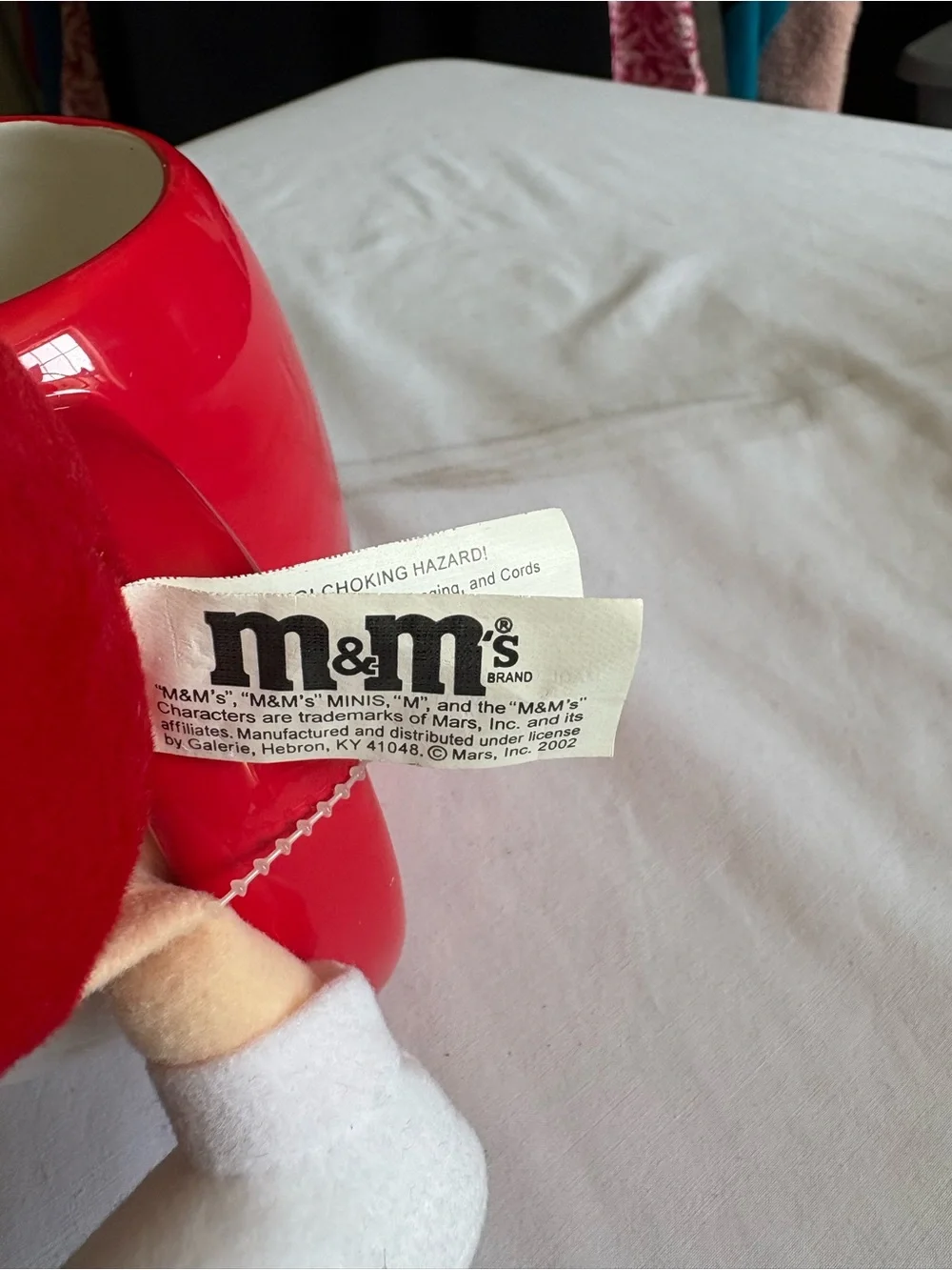 Vintage 2002 3D Red Character M&M Ceramic Mug with Red Plush & Branded Ribbon